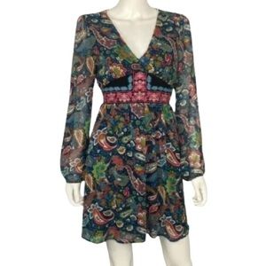 EUC Flying Tomato Black Floral & Paisley Embroidered Long Sleeve Dress- Medium